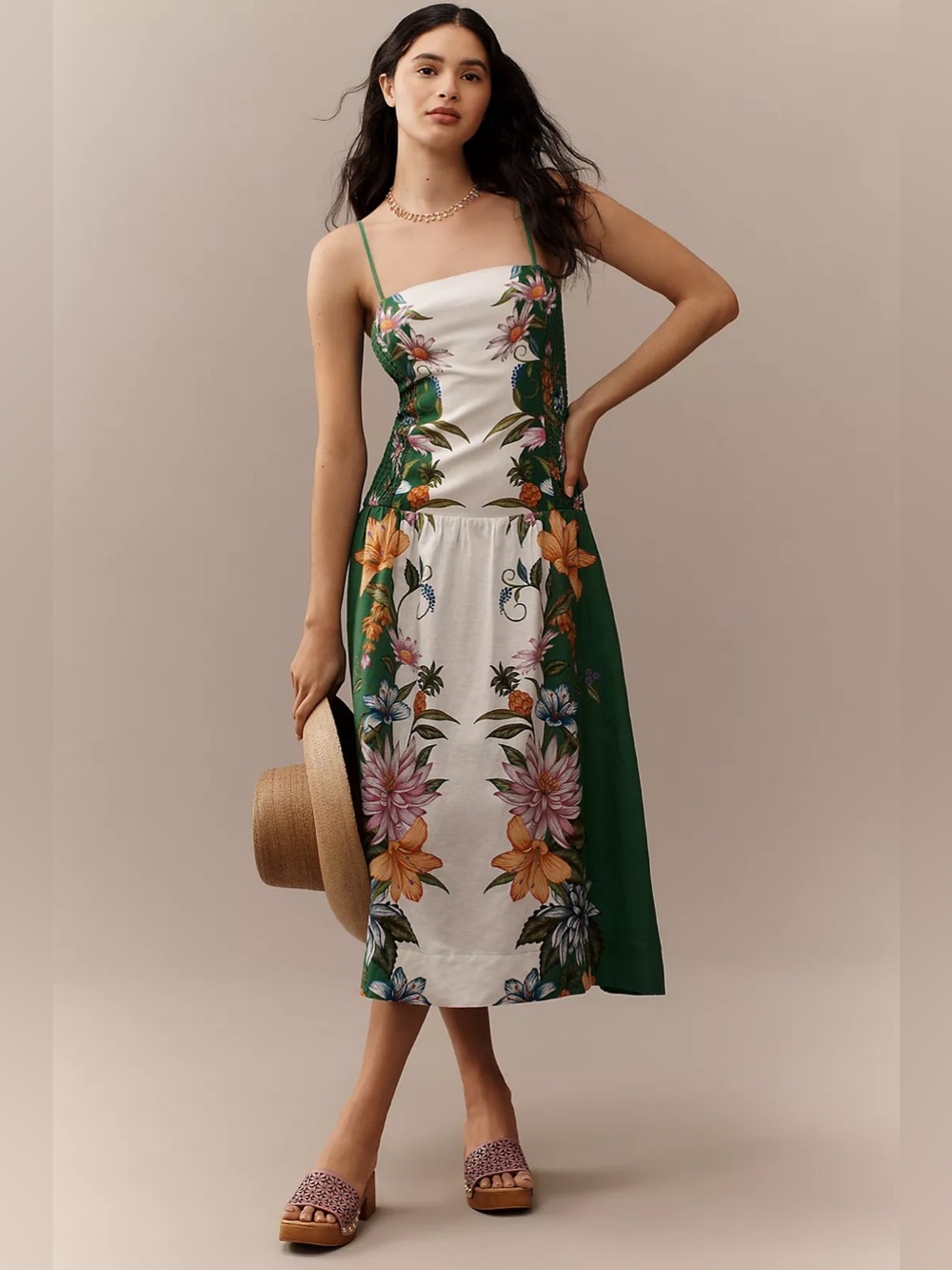 Farm Rio Sweet Bloom Dreamscape Linen Blend Sleeveless Midi Dress Sz: S
